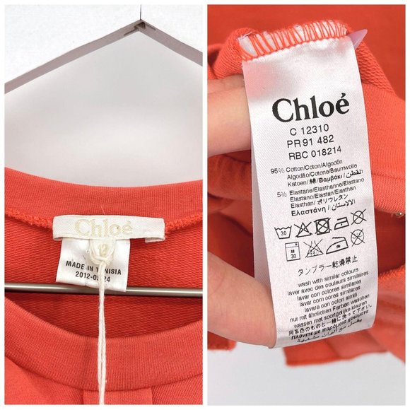 Chloe Orange Bow Ruffle Terry Knit Raglan Long Sleeve Crew Dress Girls Size 12 - Picture 11 of 11